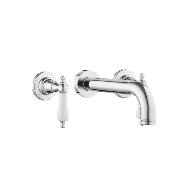 Wall Three Hole Lever Taps With 210mm Bath Spout - Porcelain Levers