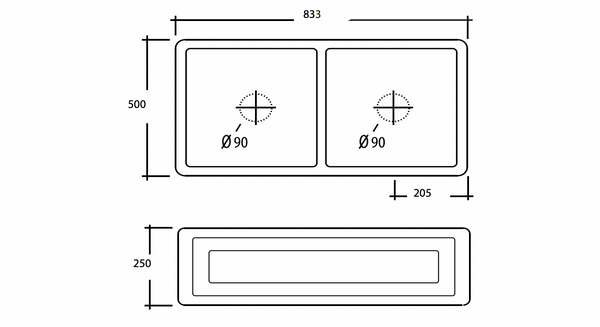 Double French Farmhouse Sink - 833 * 500 * 250