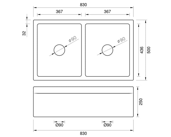 Double Laboratory Sink - 833 * 500 * 250