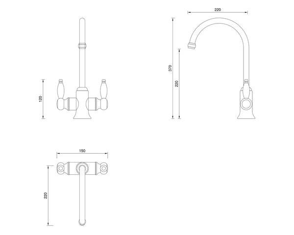 Victorain Kitchen Tap - Porcelain Levers