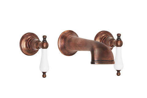 Heritage Bath Three Hole Set with Concealed Spout - Porcelain Levers