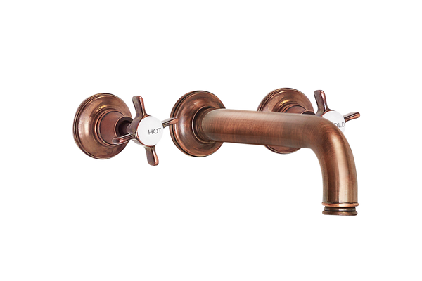 Wall Three Hole Lever Taps With 210mm Bath Spout - Porcelain Levers