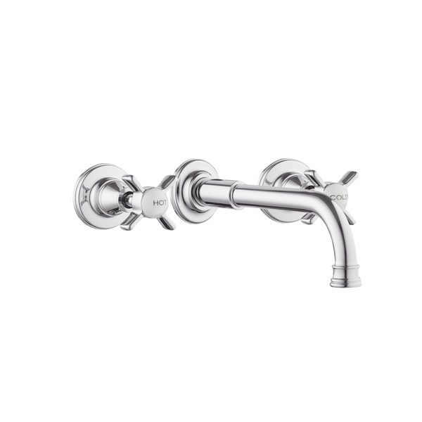 Bath Three Hole Set - 250mm Spout - Metal Levers