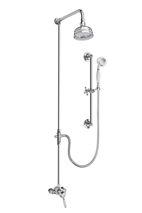 Heritage Shower System Arm Rose Diverter & Flexible Kit - Porcelain Lever
