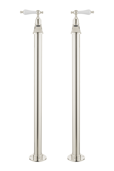 Vintage Bath Pillar Taps On Pipe Stands - Cross Handle